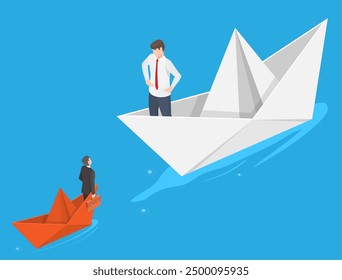 Big and small business competitor isometric vector illustration