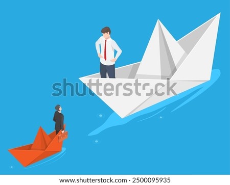Big and small business competitor isometric vector illustration