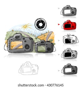 Big and small camera, sketch for your design