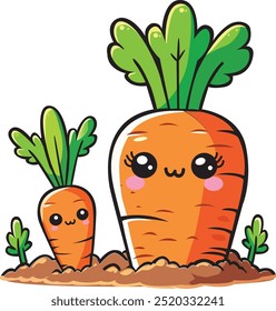 big small carrot in field character element kids story vector