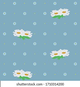 big and small daisies seamless pattern on blue background