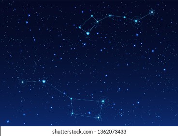 Big and Small Dipper constellation. Polar Star. Night starry sky. Vector illustration