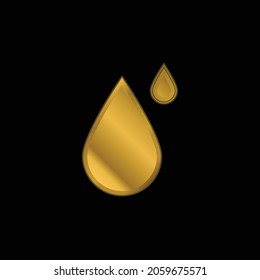 Icono metálico grande y pequeña gotas chapado en oro o vector de logotipo