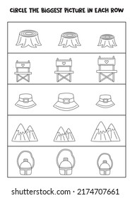 Big or small. Find the biggest camping element in each row. Easter worksheet.