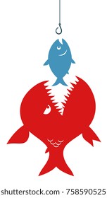 Big and small fish going to bait. Success conception. 