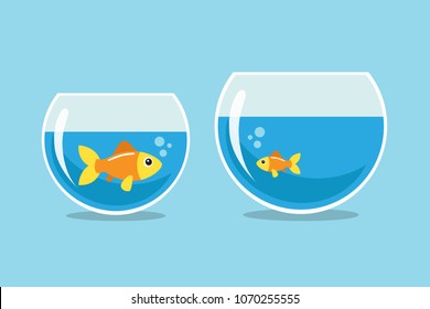 Big and small goldfish looking at each other. Vector illustration