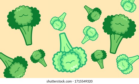 Big and small green broccoli on beige background. Vector