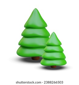 Große und kleine grüne Weihnachtsbäume im Cartoon-Stil. Cute Vektorzusammensetzung für Winterdesign. Baum ohne Dekoration. Einzelbild mit Schatten auf weißem Hintergrund
