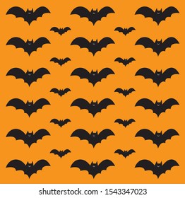 big and small Halloween bats pattern on bright orange background