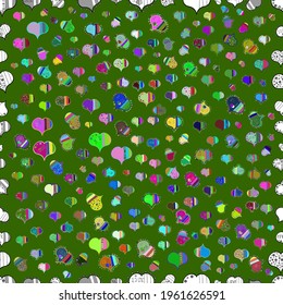 Big and small hearts with swirls in blue, white and green colors. Vector illustration. Seamless Valentine':s Day with watercolor heart outlines.