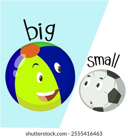 big small kids opposite words learning flashcard vector illustration