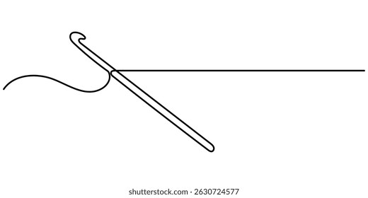 Big and Small Knitting Crochet Hooks, metal Aluminum Crochet Hooks continuous one line drawing, Cropped hands of woman knitting wool at home, Indonesia.
