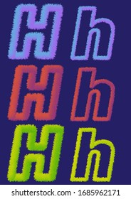 Big and small letters H in gradient fill on a blue background in fluffy form