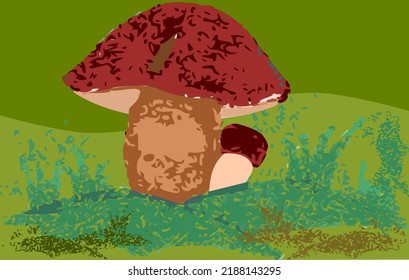 Big and small mushrooms on a ground