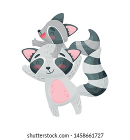 Big and small raccoon. Vector illustration on white background.