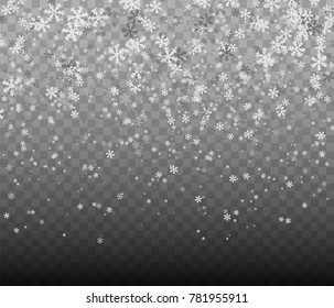 Grandes y pequeños copos de nieve cayendo del cielo.Feliz Navidad y Feliz Año Nuevo. Ilustración vectorial.
