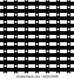 Big and small white quadrangles repetition on black background. Seamless surface pattern design with squares and rectangles ornament. Polygons wallpaper. Dashed and dotted lines motif. Digital paper.