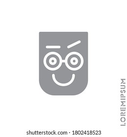 Big Smile contented smile with raised eyebrow Emoticon Icon Vector Illustration. Style. Laughing, emotion icon. Fun, face vector. Humor, smile, positive symbol. style sign. Gray on white background 