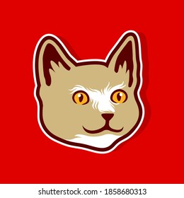 Big Smile Face Cat Head Kitten Cute Vector Illustration - Vector	