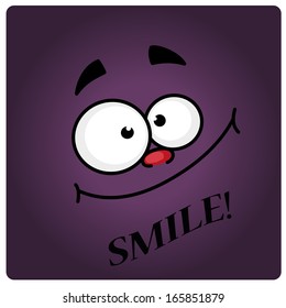 a big smile in a face in a purple background