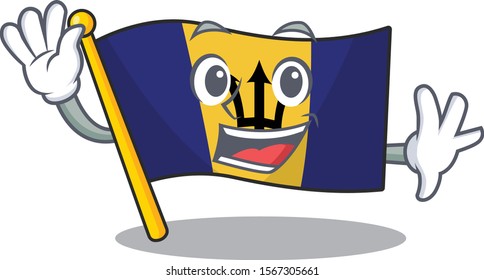 Big smile flag barbados Waving hands cartoon character