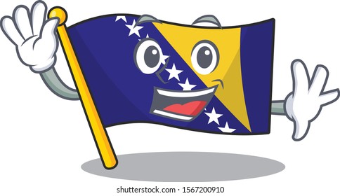 Big smile flag bosnia Waving hands cartoon character