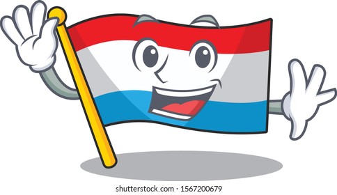 Big smile flag luxembourg Waving hands cartoon character