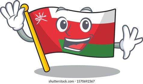 Big smile flag oman Waving hands cartoon character