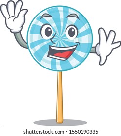 Big smile lollipop waving hands cartoon character