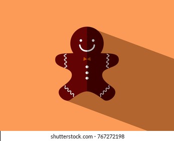 big smiling gingerbread on orange background flat vector design