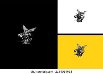 big snake and eagle vector black and white