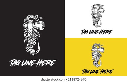 big snake vector illustration design black and white logo