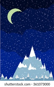 Big snow mountain at night