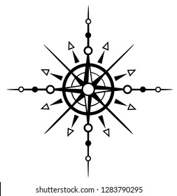 Big snowflake, ice crystal. Winter sun with wind rose. Great design for those who love the winter and snow and like to ski. 