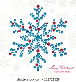 Big snowflake made of shiny beads. Christmas background.