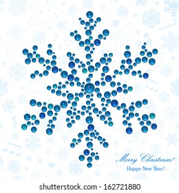 Big snowflake made of shiny beads. Christmas background.
