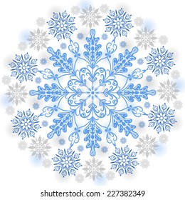 Big snowflake on white background