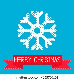 Big snowflake and red ribbon. Merry Christmas card. Vector illustration.