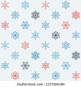 Big snowflake seamless texture pattern blue color different size on white background rare