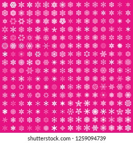 Big snowflakes collection vector icon  set plastic pink background color. Trend 2019. 256 graceful snowflakes. Graphic crystal frozen decoration. Nice element for christmas, new year banner, cards.