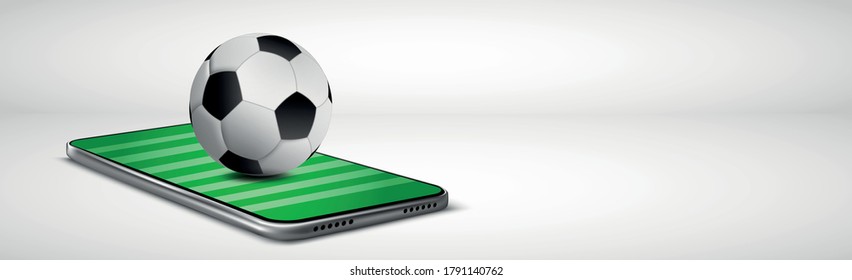 Big soccer ball lies on modern smartphone - Vector