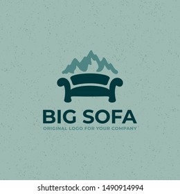 Big sofa logo. Furniture logo. Unique Sofa and mountain logo design template can be used as symbols, brand identity, company logo, icon, or others. Color and text can be changed according to your need