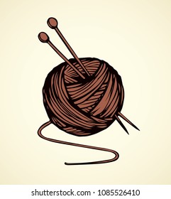 Big soft natural red twisted ravel twine coil on white backdrop. Freehand line red ink drawn needlecraft logotype emblem sketchy in art scribble retro style. Closeup view with space for text