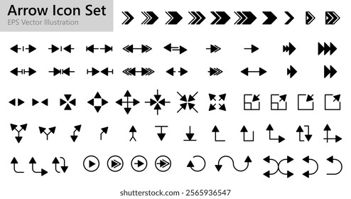 Big solid icon set with arrows vector illustration design.