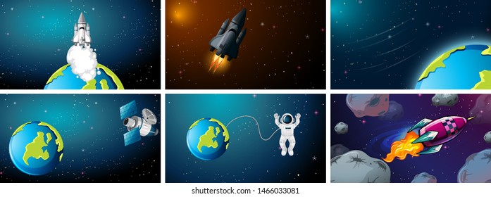 ilustración de conjunto de escenas de fondo de espacio grande