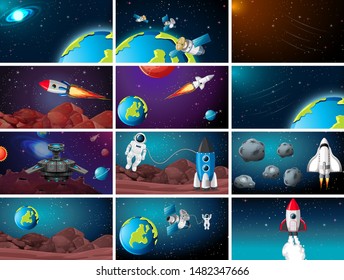 Big space background scene set illustration