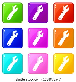 Big spanner icons set 9 color collection isolated on white for any design