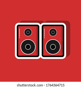 Big speaker flat illustration design with red color and white outline for sticker or logo. Trendy digital design element. Eps 10 vector 