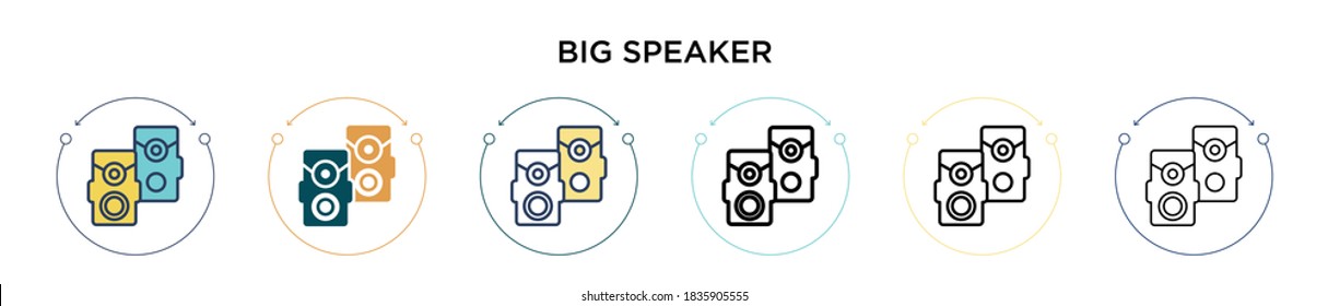 Big speaker icon in filled, thin line, outline and stroke style. Vector illustration of two colored and black big speaker vector icons designs can be used for mobile, ui, web