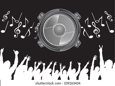 Big speaker  with musical notes and party